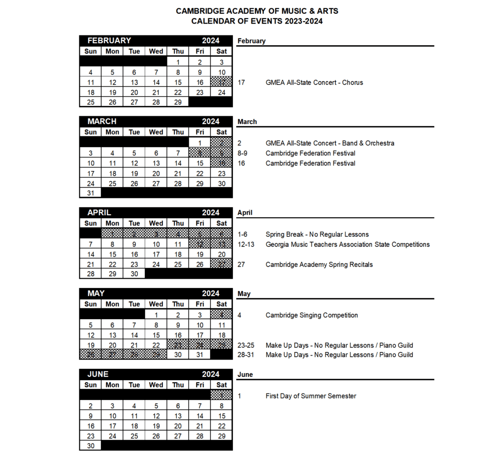 Calendar - Cambridge Academy of Music